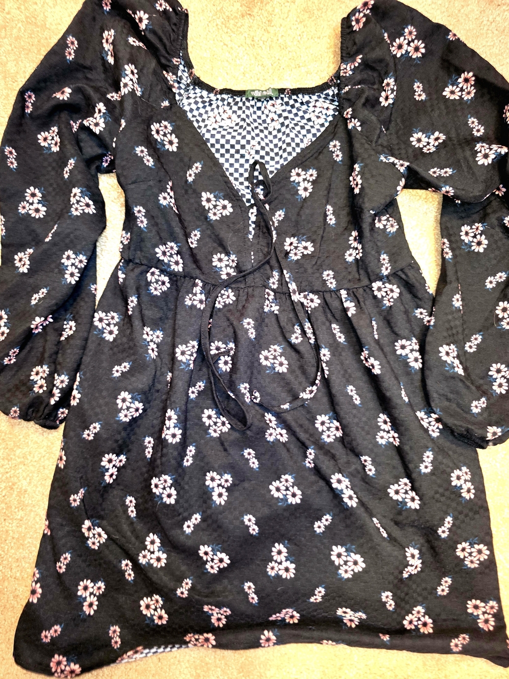 Wild Fable Black Floral Long Sleeve Dress Size XS